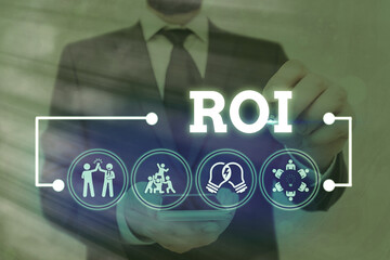 Poster - Handwriting text Roi. Conceptual photo performance measure used to evaluate the efficiency of an investment
