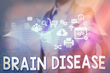 Writing note showing Brain Disease. Business concept for a neurological disorder that deteriorates the system s is nerves