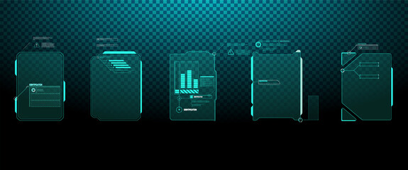 Poster - Futuristic Vector HUD Interface Screen Design. Digital callouts titles. HUD UI GUI futuristic user interface elements set. High tech screen for video game. Sci-fi concept design transparent Background