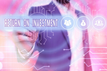 Poster - Text sign showing Return On Investment. Business photo showcasing reviewing a financial report or investment risk analysis