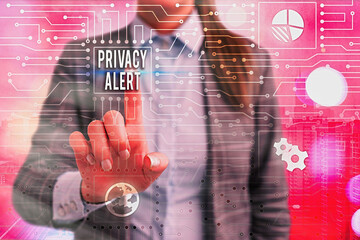 Poster - Text sign showing Privacy Alert. Business photo text warns the user from the risk that may steal your data