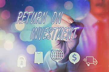 Poster - Writing note showing Return On Investment. Business concept for reviewing a financial report or investment risk analysis