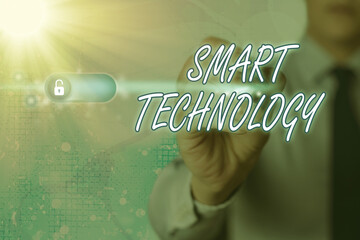 Poster - writing note showing smart technology. business concept for used to protect and prevent errors in ha