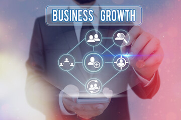 Poster - Word writing text Business Growth. Business photo showcasing a longterm stage where enterprise qualifies for expansion