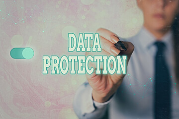 Poster - Writing note showing Data Protection. Business concept for safeguarding information away from a possible data breach