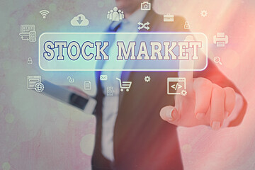 Poster - Conceptual hand writing showing Stock Market. Concept meaning forex trading for financial investment and economy trends