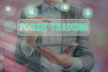 Poster - Word writing text Forex Trading. Business photo showcasing global market allowing the trading, exchange of currency