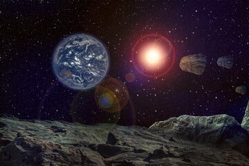 Wall Mural - meteorite, outer space planet earth, moon and stars. illustration. nasa