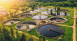 © DedMityay - Aerial view of wastewater treatment plant, filtration of dirty or sewage water.