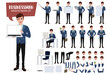 © ZeinousGDS - Businessman character creation kit vector set. Business man characters for office sales presentation editable create face, hand and body gestures and movement holding laptop with isolated body parts.