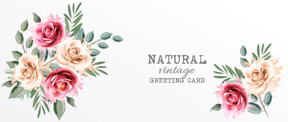 Fototapete - Holiday vintage greeting card with colorful flowers. Vector.
