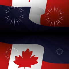 Canvas Print - Canadian flag with fireworks of happy canada day vector design