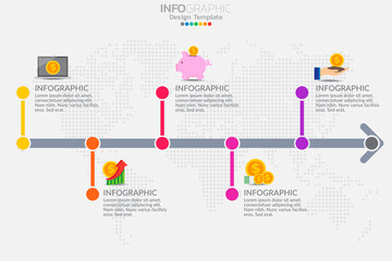 Five Steps timeline infographic design vector and icons can be used for workflow layout, diagram, report, web design. Business concept with options, steps or processes.