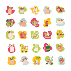 Poster - bundle of groceries set icons