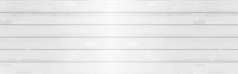 Wall Mural - Panorama of Empty white plank panel wood wall surface texture for background or decoration design.