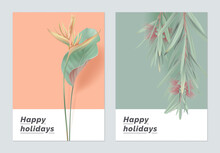 Minimalist Botanical Greeting Card Template Design, Heliconia Rostrata And Bottle Brush Tree