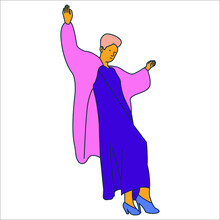 Woman Wearing Purple Dress And Pink Jacket In Fashionable Style Vector Illustration