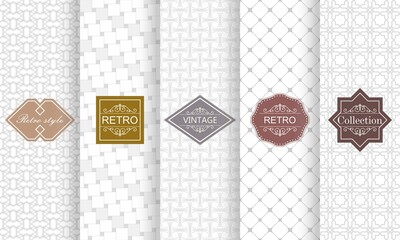 Fototapete - Set of seamless stripe patterns in light gray. Vector illustration vintage design. Abstract seamless geometric patterns