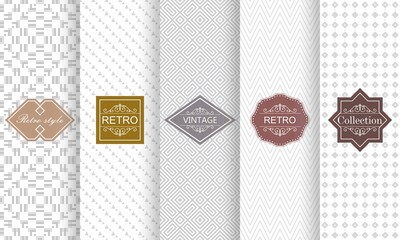 Poster - Set of seamless stripe patterns in light gray. Vector illustration vintage design. Abstract seamless geometric patterns