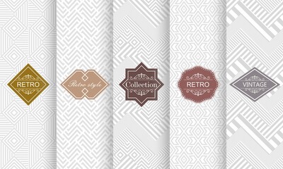 Poster - Set of seamless stripe patterns in light gray. Vector illustration vintage design. Abstract seamless geometric patterns