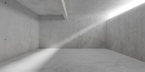 Abstract empty, modern concrete walls hallway room with small window opening and rough floor - industrial interior background template