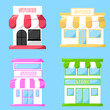 Kawaii storefront icon, Collection of storefront for shopping online. Flat style vector illustration