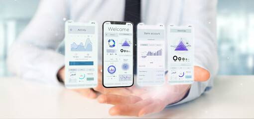 Poster - Application interface UI on a smartphone - 3d rendering