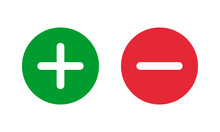 Green Plus And Red Minus Symbols, Round Solid Vector Signs