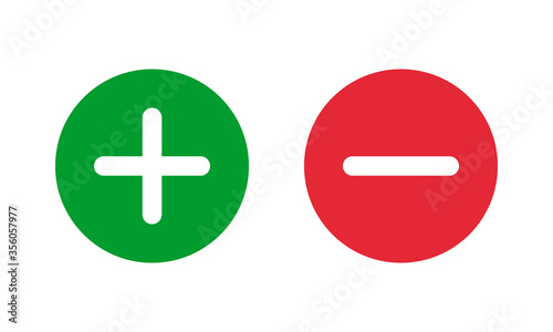 Fotomural green plus and red minus symbols, round solid vector signs