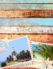 Sticker - Vintage travel background with retro photos