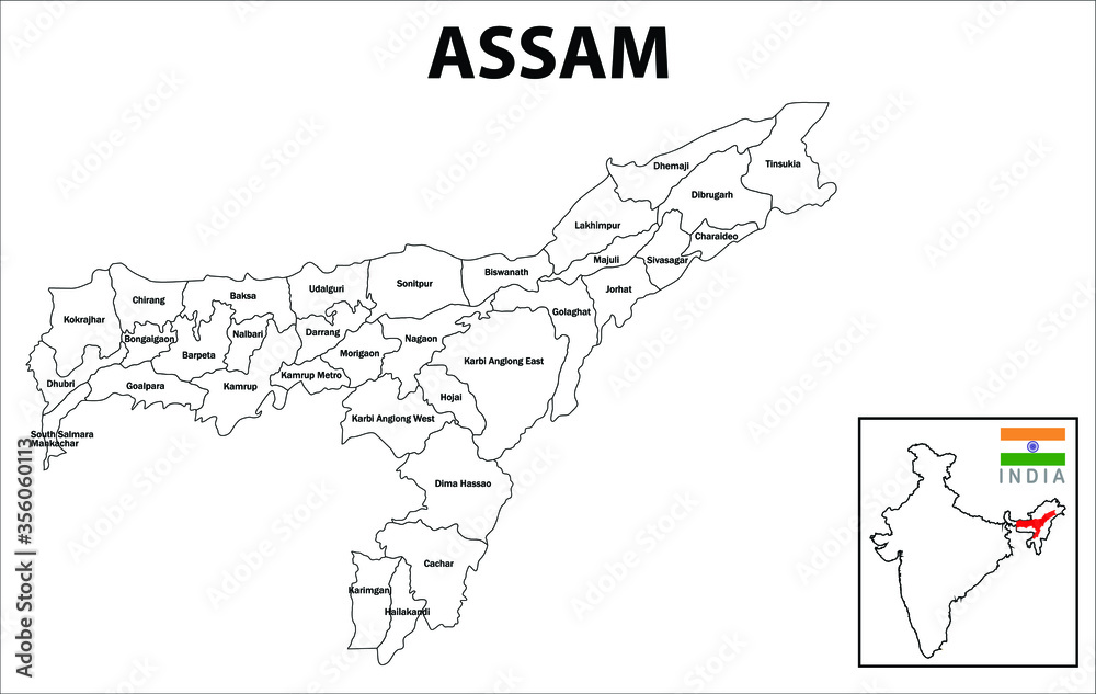 Assam map. Political and administrative map of Assam with districts ...