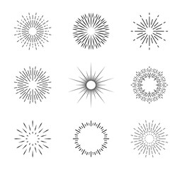Wall Mural - burst of sun. vintage sunburst with sparks. circles with lines. shine of star rays. starburst icons 