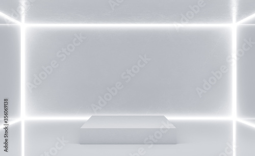 Cuadros en Lienzo Clean white gallery interior with blank wall and podium