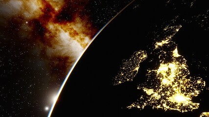 Wall Mural - night England from space, night Britain from space, night UK from space 3D render