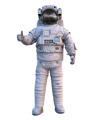 astronaut showing thumbs up, standing spaceman isolated on white background