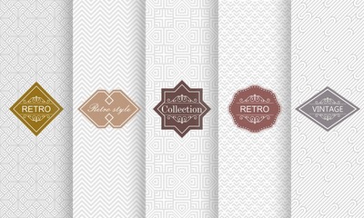 Poster -  Set of seamless geometric patterns in light gray with frames. Abstract seamless stripe patterns. Vector illustration vintage design. 