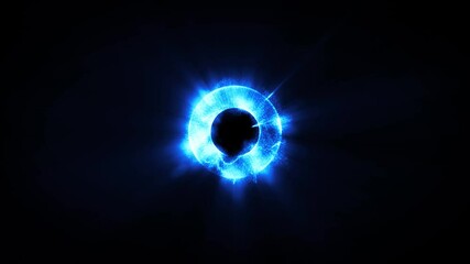 Poster - Abstract Iris Eye Torus Circle With Particles Background Loop/ 4k animation of an abstract iris eye with torus background glowing and seamless looping