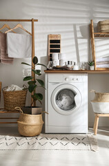 Canvas Print - Stylish bathroom interior with modern washing machine