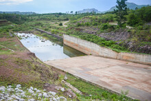 Drain Canal Behind The Dam Drains Excess Water From The Lake - Drainage Canal Reservoir