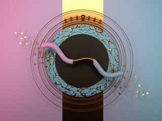 Poster - blue, pink and gold abstract composition. memphis inspired elements. 3d render/rendering
