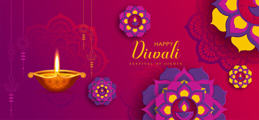 Happy Diwali, Holiday background for light festival of India.