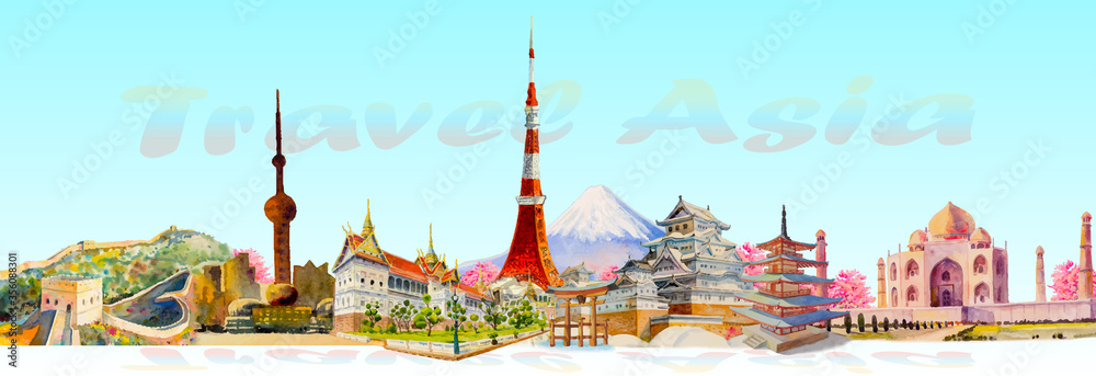 Travel landmark architecture Asia. Stock Vector | Adobe Stock