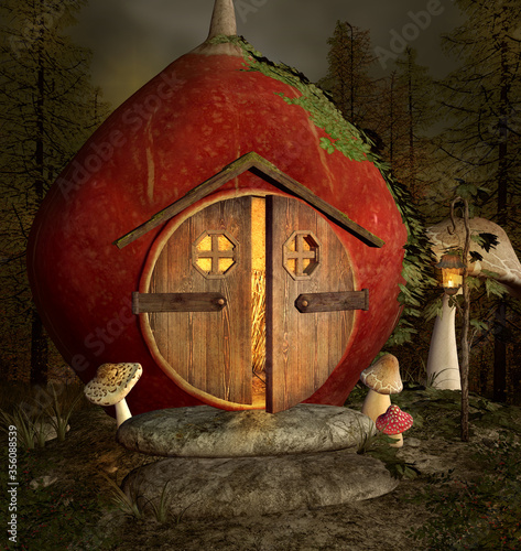 Fotomural Fantasy nut house with open door in the middle of the forest
