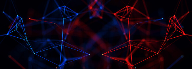 Aufkleber - Abstract polygonal space with connecting dots and lines. Dark background. Connection structure. 3d Widescreen
