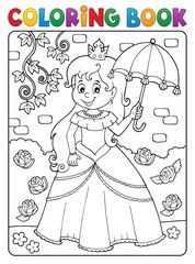 Canvas Print - Coloring book princess with umbrella theme 2