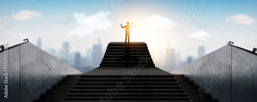 Fotografía successful businessman, success business, achievement people holding award,troph