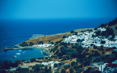 View at Lindou Bay from Lindos Rhodes island, Greece.