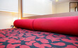 © Tamme Wichmann - Double or king or queen bed inside interior stateroom or inside cabin on modern Italian cruiseship or cruise ship liner in red, black and white