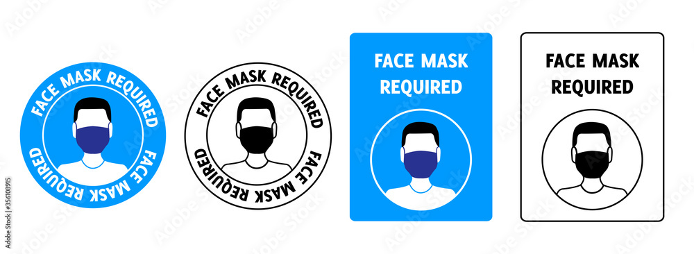 Set of signs face mask required - obrazy, fototapety, plakaty 