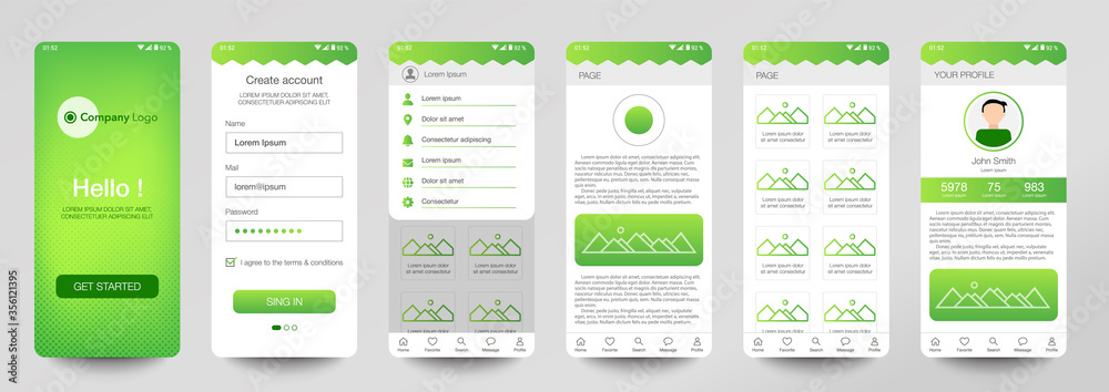 Design of mobile app, UI, UX, GUI. Set of user registration screens ...